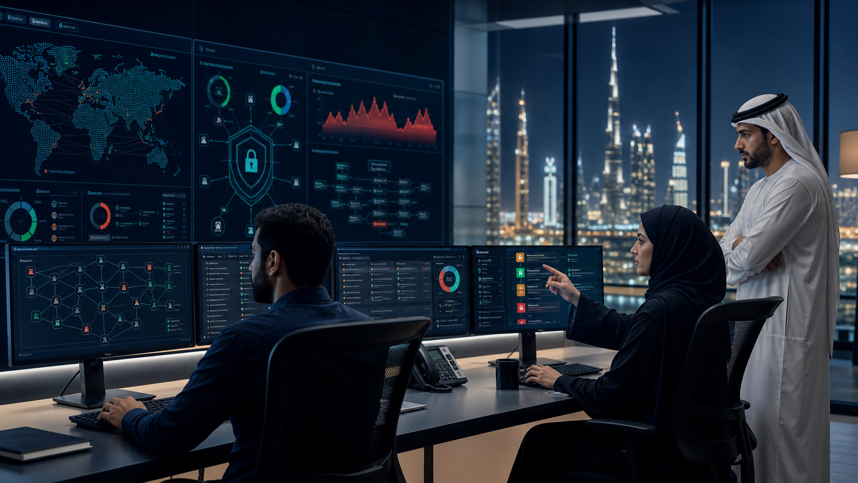 UAE cybersecurity team reviewing VAPT risk dashboard and remediation workflow